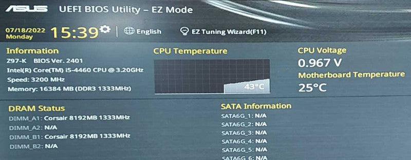 Asus Z97-K REV 2.0 Intel LGA 1150 i5-4460 3.2GHz 16GB DDR3  $