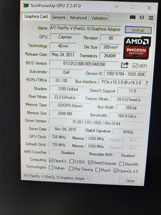 AMD FirePro V7900 2GB GDDR5 Video Graphics Card SDR CJ9FJ 4x DP, Working ~