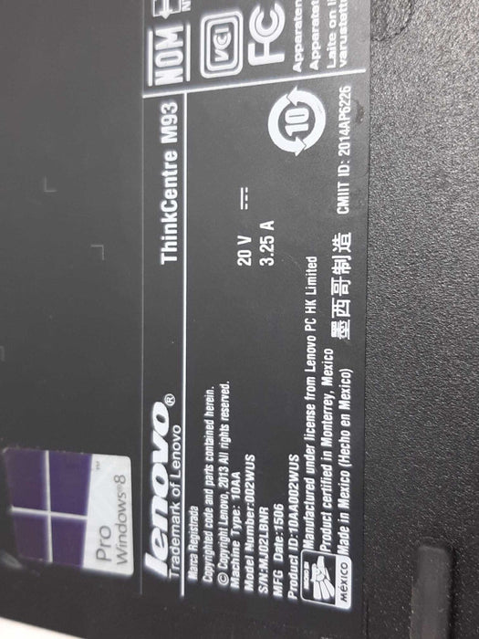 Lenovo M93p Tiny USFF Intel Core i5-4570T 2.90Ghz/4GB, NO HDDs, NO AC Adapter ~