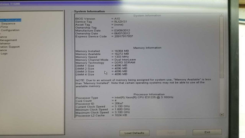 Dell precision T1600 Xeon E3-1225 @ 3.10ghz / 16gb ram / see notes  #