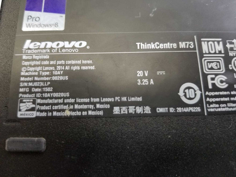 Lenovo ThinkCentre M73, I5-4570T@2.9GHz, 8GB DDR3, No HDD |