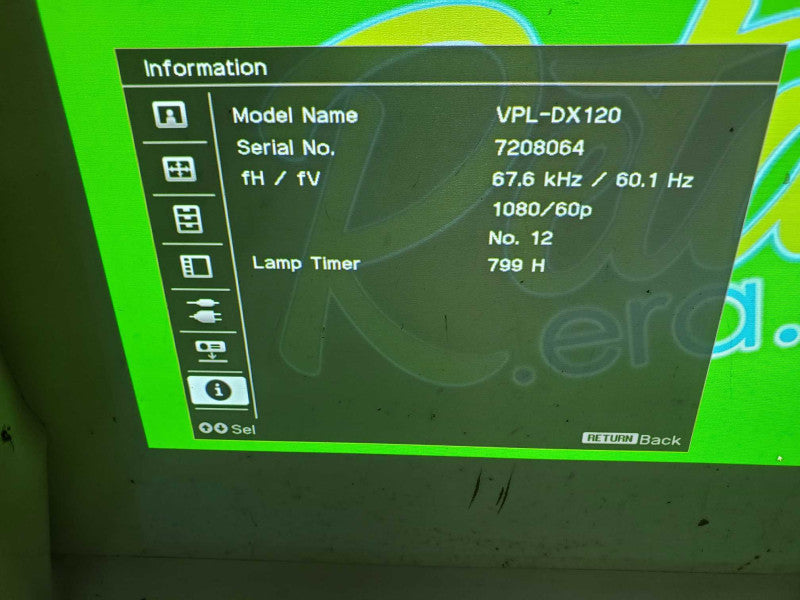 Sony XGA VPL-DX120 Projector 799 Lamp Hours |