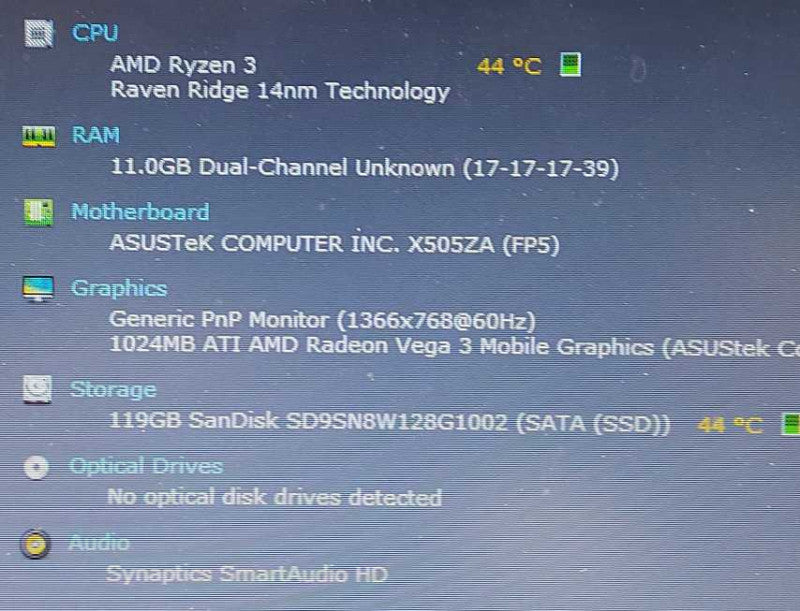 Asus VivoBook X505ZA AMD Ryzen 3 2200U 12GB RAM 128GB SSD 15.6\\"