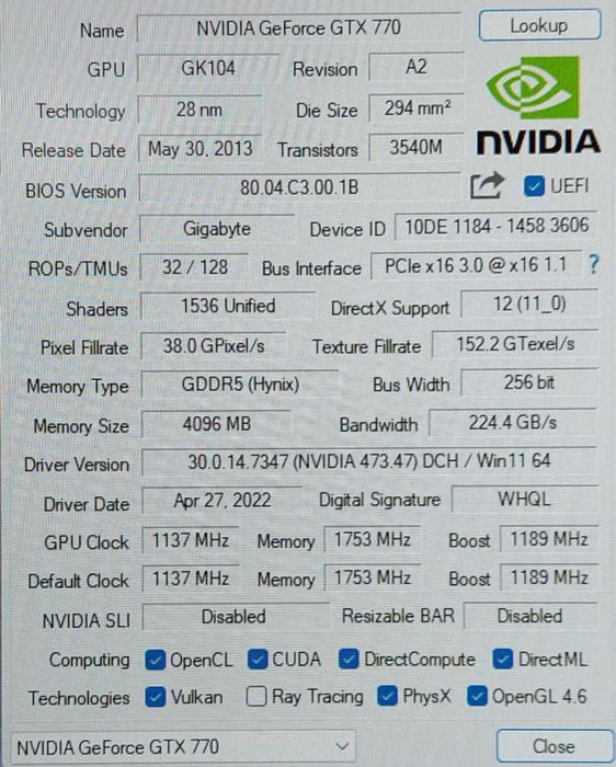 Gigabyte Windforce Nvidia Geforce GTX 770 4GB GDDR5  $