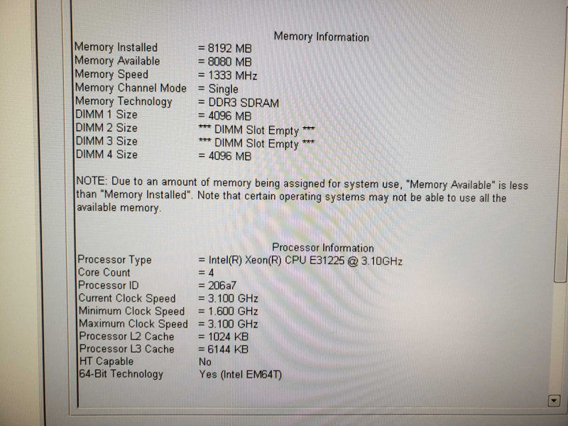 DELL Workstation T1600 Tower Xeon E31225 3.1GHz 8GB DDR3  [