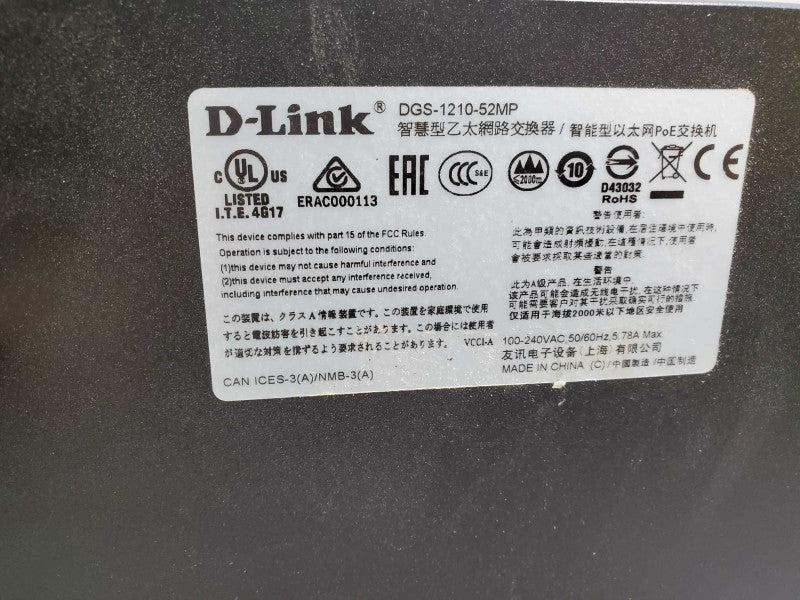 D-Link DGS-1210-52MP 52-Port Gigabit Web Smart PoE Switch w/ 4x Gigabit SFP )