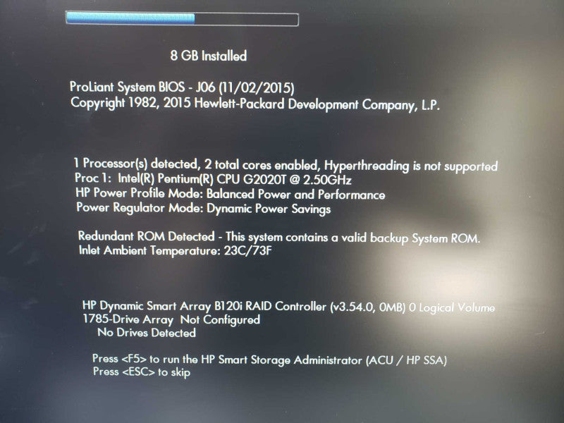 HP Microserver Gen8 Pentium G2020T 2.5GHz 8GB DDR3L RAID B120i [