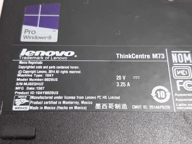 Lenovo ThinkCentre M73 Mini, Core I5-4570T 2.9GHz DC/8GB, No HDD, READ* ~