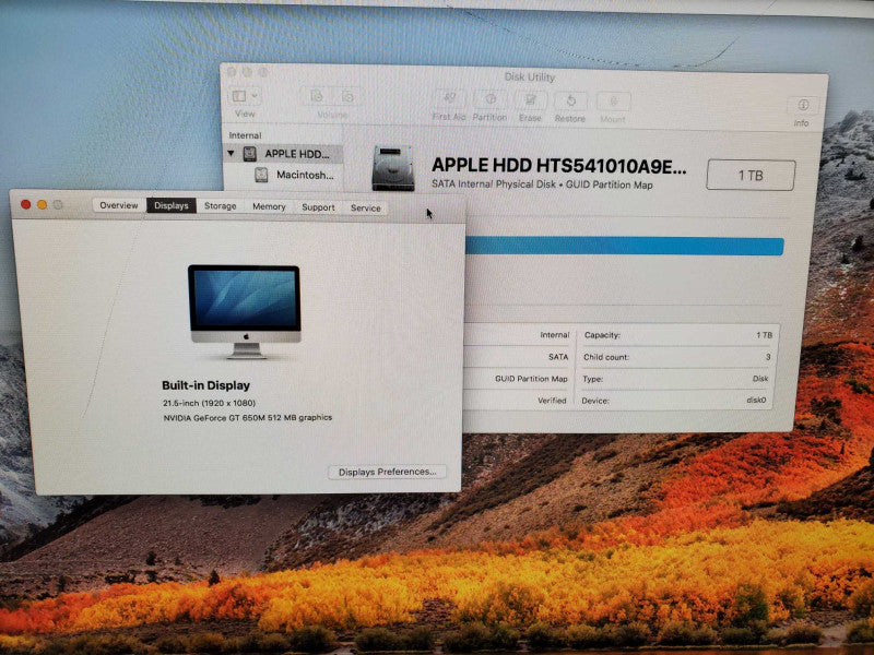 Apple iMac A1418 21.5\\" Intel Core i5-3470S @ 2.9GHz 8GB 1TB HDD GT 650M 512MB )