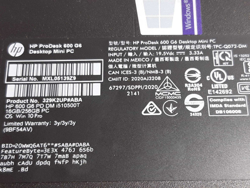 HP ProDesk 600 G6 Mini - Core i5-10500T 2.3GHz 6C/16GB DDR4, NO SSDs, READ* ~