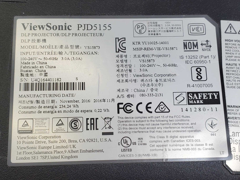 ViewSonic PJD 5155c 3300 Lumens SVGA DLP Projector with HDMI 1598h used )