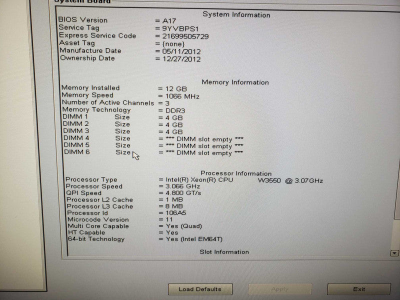 Dell Precision Workstation T3500 Xeon W3550 3.07GHz 12GB DDR3 [