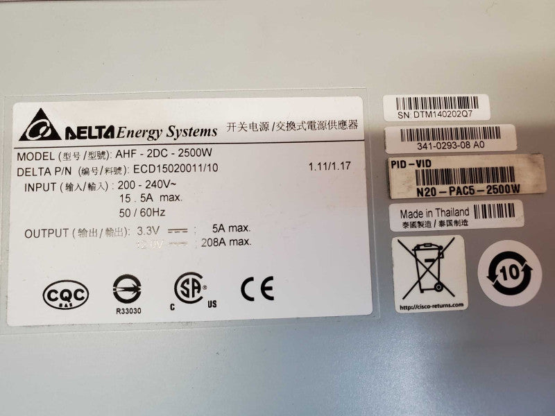Cisco AHF-2DC-2500W Delta Energy 2500W Power Supply (