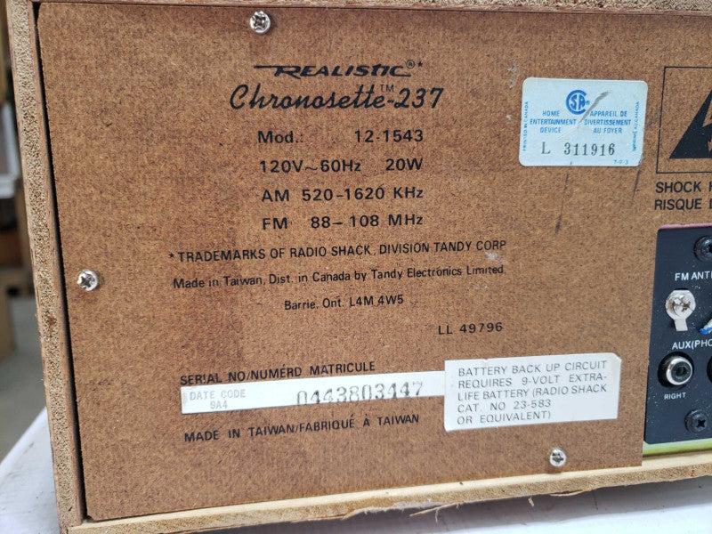 Realistic Chronomatic 237 Digital AM/FM Alarm Clock Radio 12-1543 [