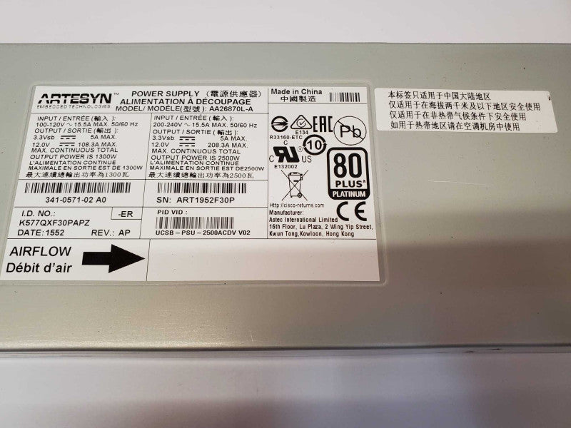 Artesyn AA26870L-A Power Supply 341-0571-02 (