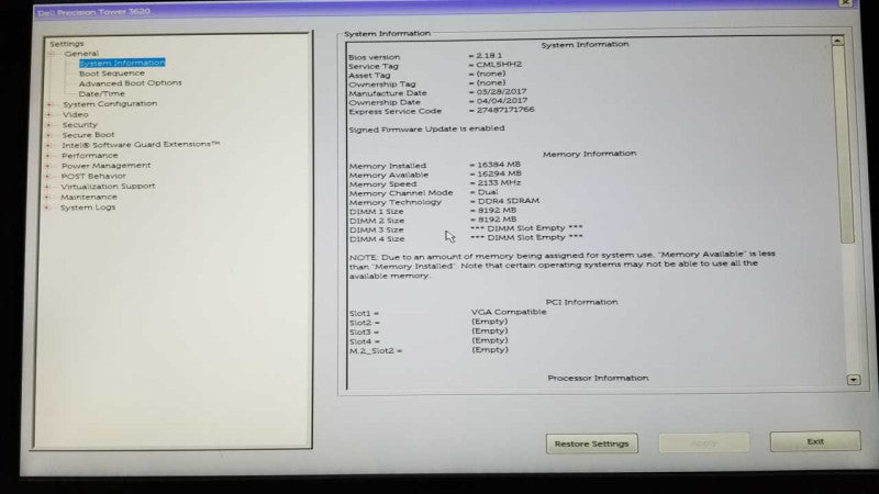 Dell precision Tower 3620 Xeon E3-1245 V5 @ 3.50ghz / 8gb ram / no HDDs #