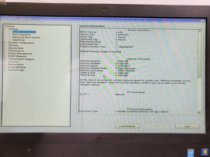 Dell Optiplex 9020 All-in-One Intel Core i5-4570S @ 2.90Ghz 8GB 250GB SSD )