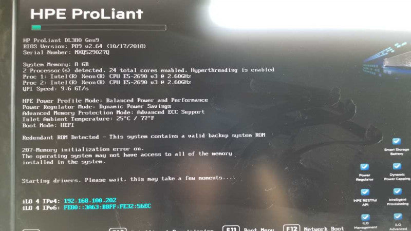 HP Proliant DL380 Gen9 2x Xeon E5-2690 V3 @ 2.60ghz / 8gb ram / P440ar Ctrler #