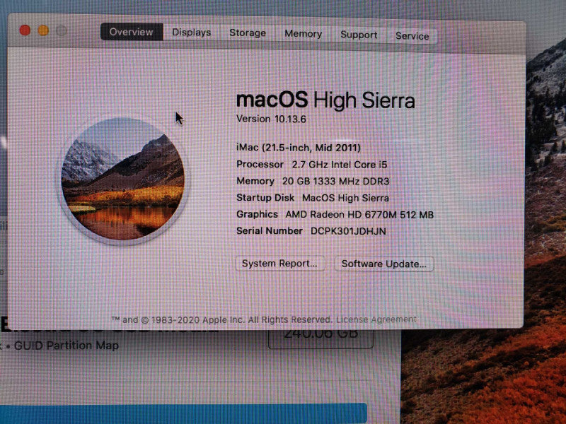 APPLE iMAC 21.5 inch 2011 Core i5 2.7GHz 20GB DDR3 AMD Radeon HD 6770M 240GB [