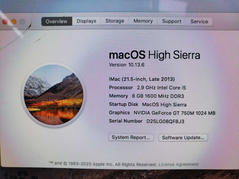 Apple iMac A1418 21.5\\" Late 2013 i5 2.9GHz 8GB DDR3 nVidia GT750M No HDD |
