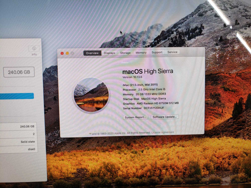 APPLE iMAC 21.5 inch 2011 i5 2.5GHz 20GB DDR3 Radeon HD 6750M 240GB SSD [