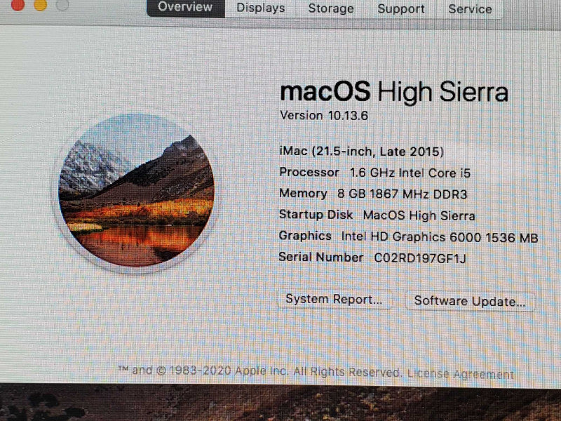 Apple iMac A1418 Late 2015 i5 1.6GHz 8GB DDR3 No HDD Intel HD 6000 |