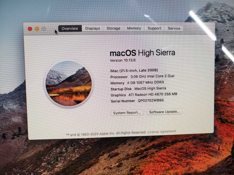 APPLE iMAC 21.5 inch 2009 Core 2 3.06GHz 4GB DDR3 AMD Radeon HD 4670 500GB HDD [