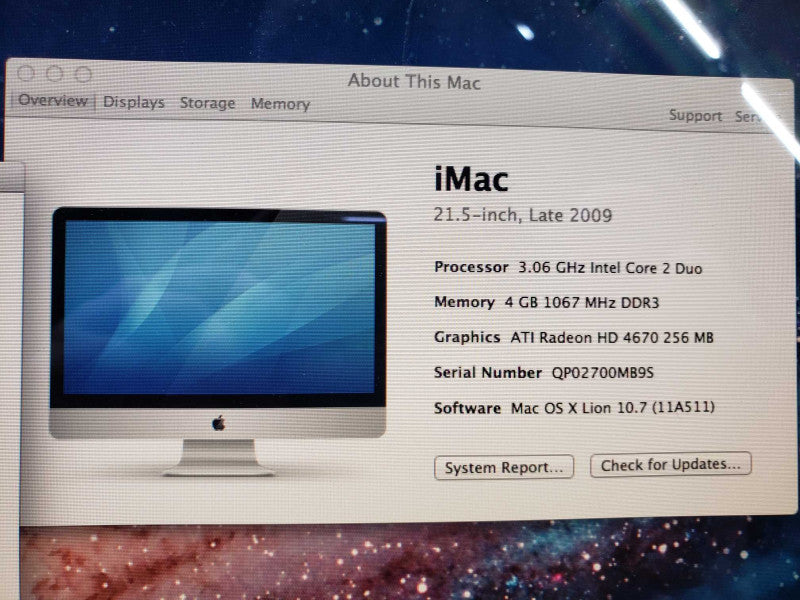 APPLE iMAC 21.5 inch 2009 Core 2 Duo 3.06GHz 4GB DDR3 Radeon HD 4670 500GB HDD [