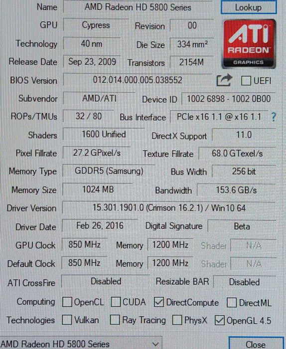 ATI RADEON HD 5870 1GB GDDR5 PCI-E Video Graphics Card |