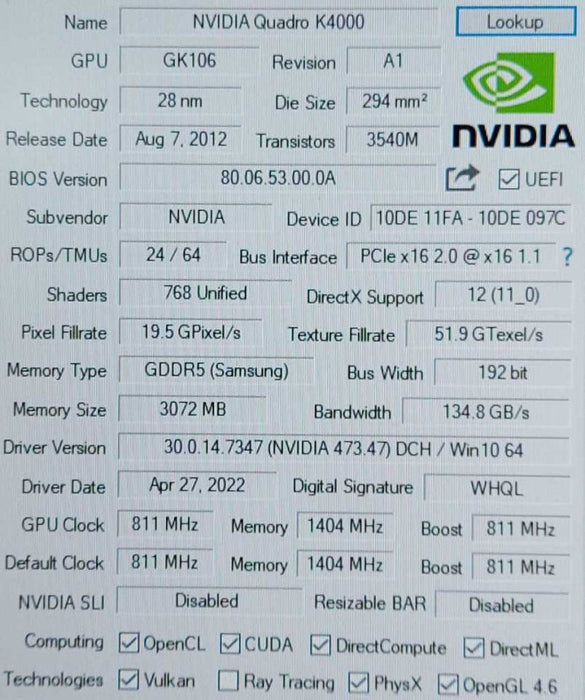 Nvidia Quadro K4000 3GB GDDR5 3GB PCI-E 2.0 Video Graphics Card |