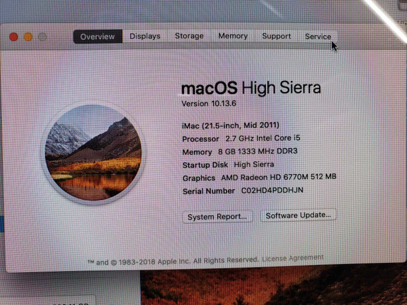 APPLE iMAC 21.5-inch 2011Core i5 8GB DDR3 Radeon HD 6770M 500GB HDD [