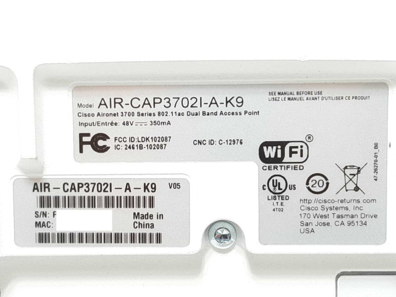 Cisco Aironet 3700 AIR-CAP3702I-A-K9 802.11ac Dual Band Access Point +