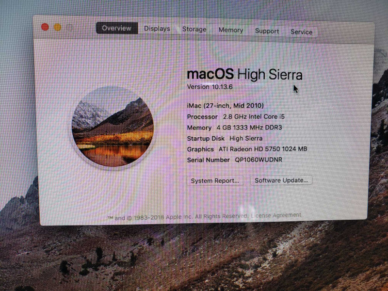 APPLE iMAC 27-inch Core i5 2.8 GHz 4GB DDR3 Radeon HD 5750 No HDD [