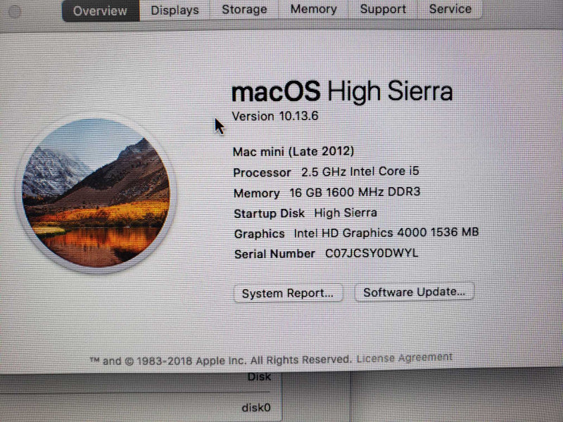 APPLE Mac Mini A1347 Core i5 2.5GHz 16GB DDR3 Intel HD Graphics 4000 500GB HDD [