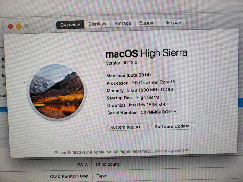 APPLE Mac Mini Late 2014 Core i5 2.8GHz 8GB DDR3 Intel Iris 120GB SSD 1TB HDD [