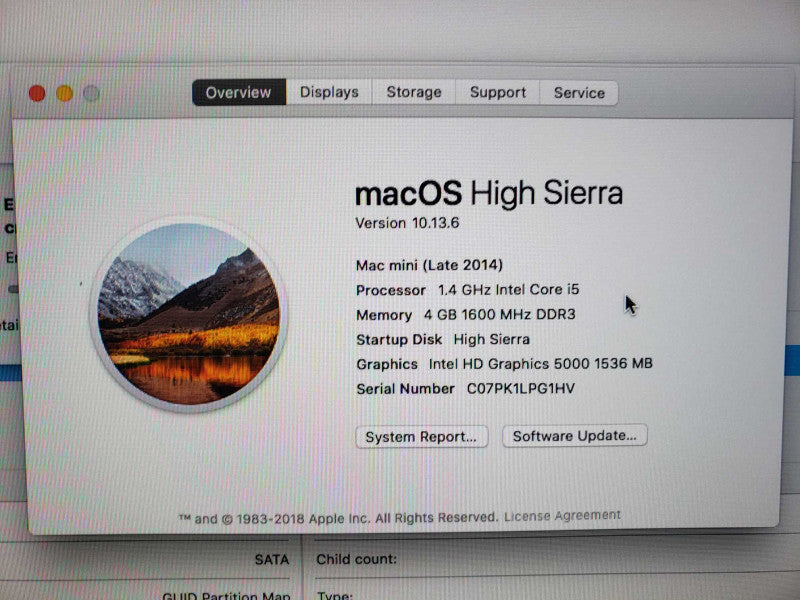 APPLE Mac Mini Late2014 Core i5 1.4GHz 4GB DDR3 HD Graphics 5000 50GB HDD [