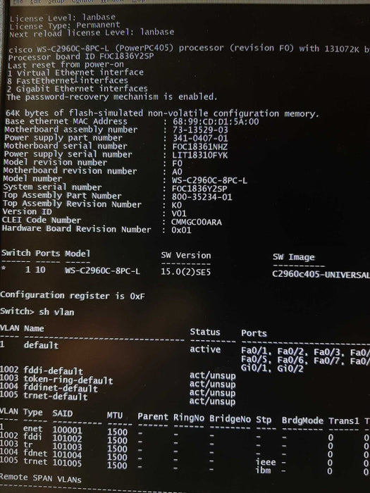 CISCO WS-C2960C-8PC-L - 8-Port 10/100 2x Gigabit PoE Series, FACTORY RESET ~