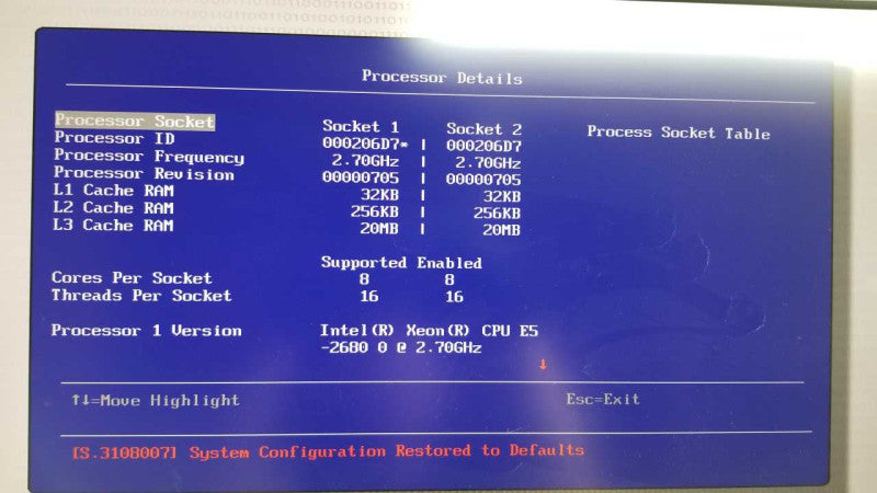 IBM system x4 2x Xeon E5-2680 @ 2.70ghz / 31gb ram / L3-25436-03A ctrl #\t #