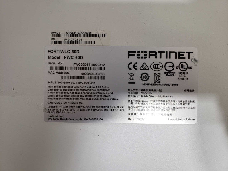 FORTINET FortiWLC-50D FWC-50D Firewall Appliance [