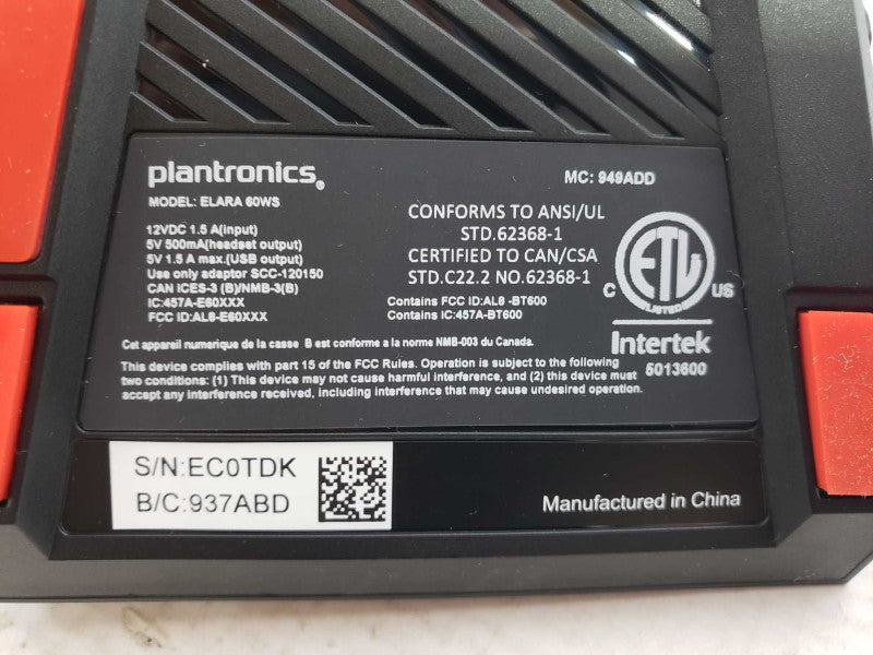 Plantronics 212952-401 Poly Elara 60 WS For Voyager Focus No Headset [