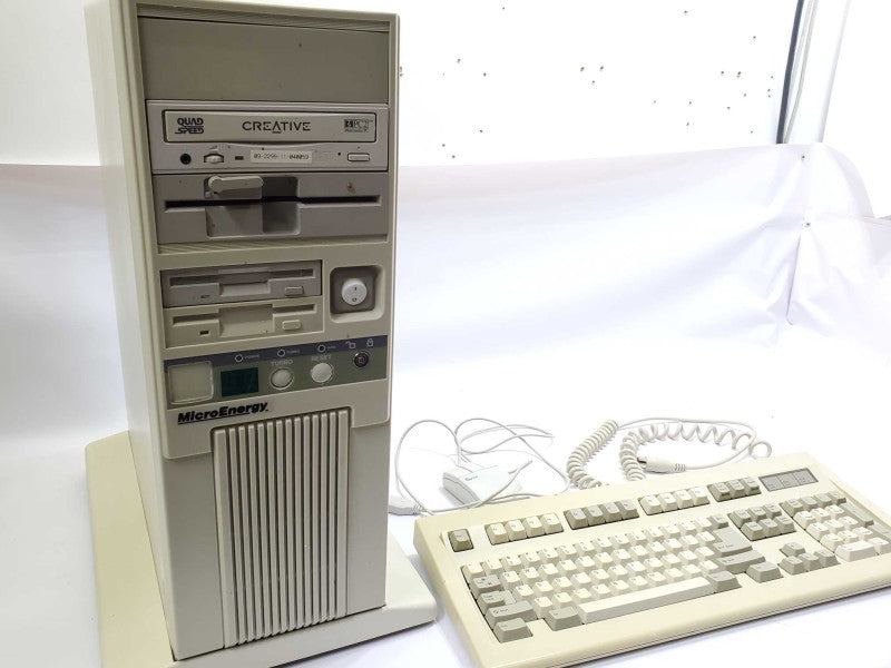 Vintage Microenergy Tower PC with Mouse and Keyboard )