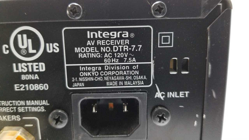 Integra AV Receiver DTR-7.7 / see notes #