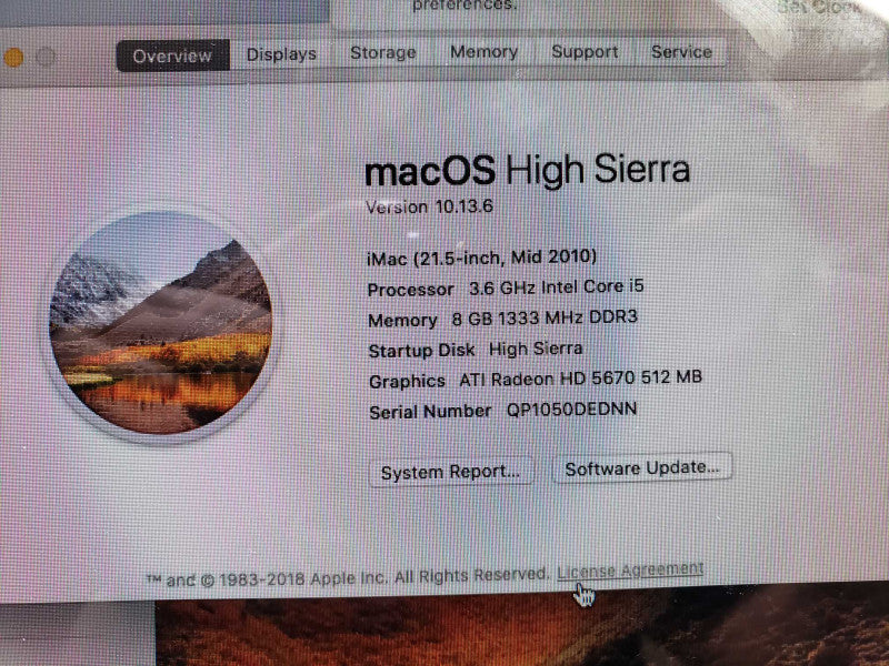 APPLE iMAC 21.5-inch Mid2010 Core i5 3.6 GHz 8GB DDR3 Radeon HD 5670 1TB HDD [