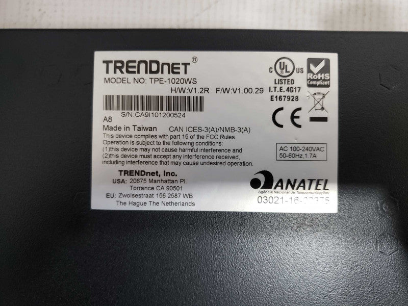 TRENDnet TPE-1020WS 10-Port Gigabit Web Smart PoE+ Switch 2 Shared SFP Slot [