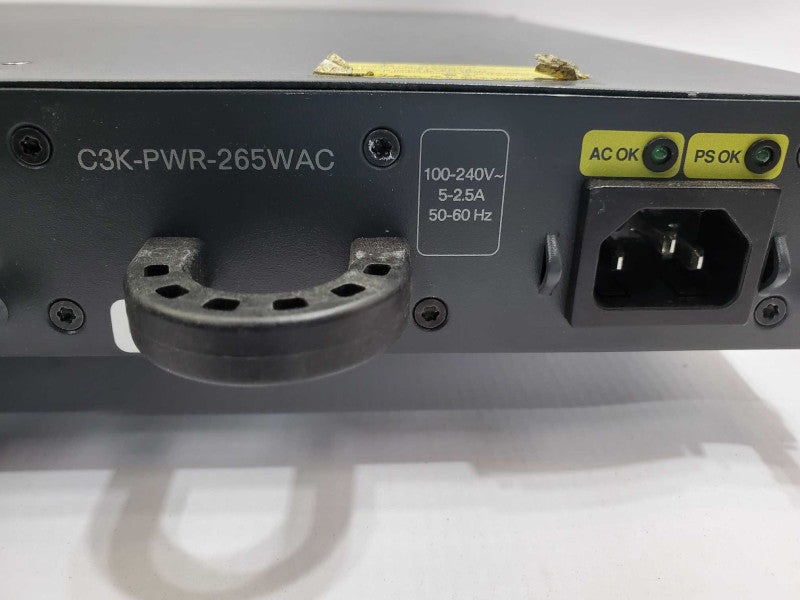 Cisco Catalyst WS-C3750E-48TD-S 48 Port Gigabit Switch w/C3K-PWR-265WAC_Resest )