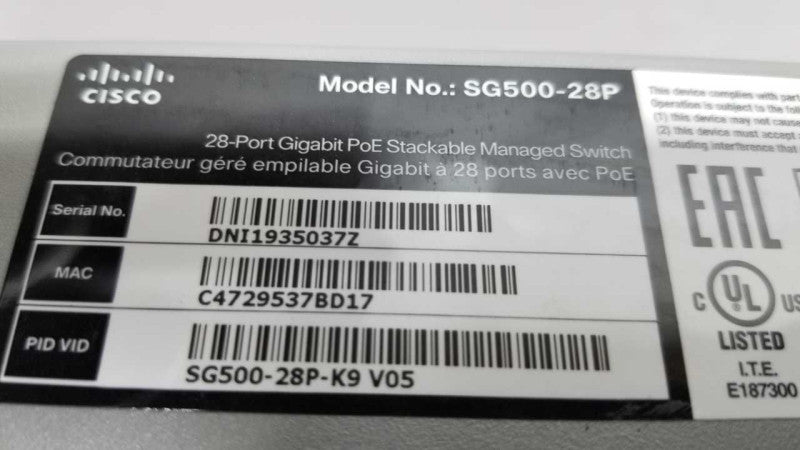 Cisco SG500-28P 28-PORT GIGABIT PoE STACKABLE MANAGED SWITCH #