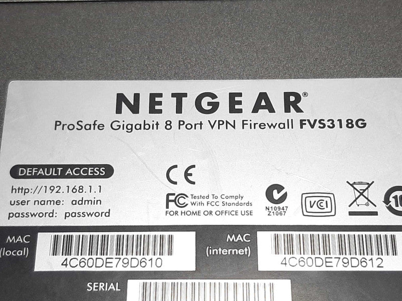 NETGEAR ProSafe Gigabit 8-Port VPN Firewall FVS318G +