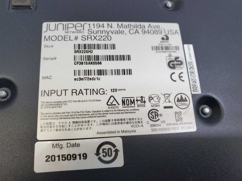 Juniper SRX220 Services Gateway Firewall Security Appliance )