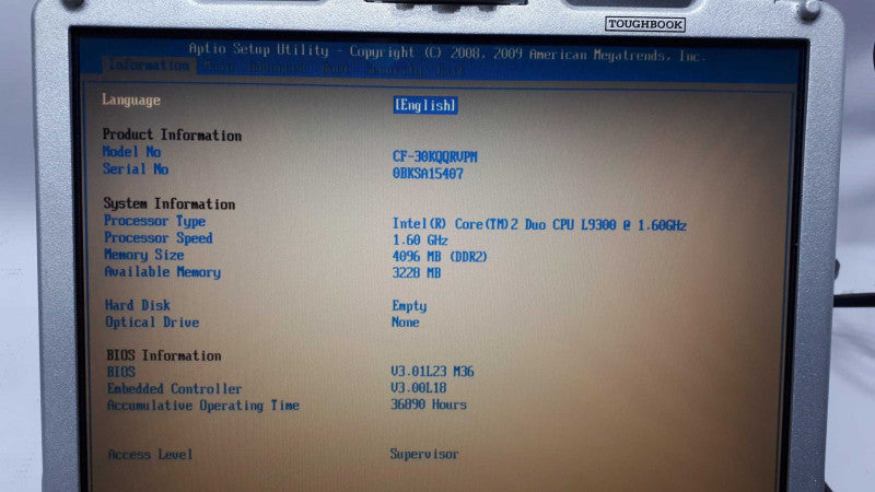 Panasonic Toughbook CF-30, C2D L9300 1.6GHz, 4GB RAM, No HDD |