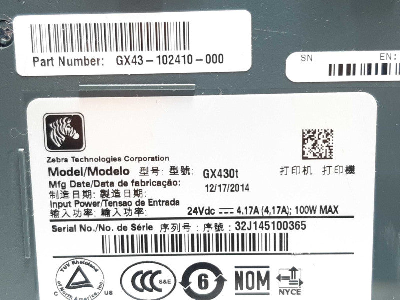 Zebra GX430t Network Thermal Label Barcode Printer +
